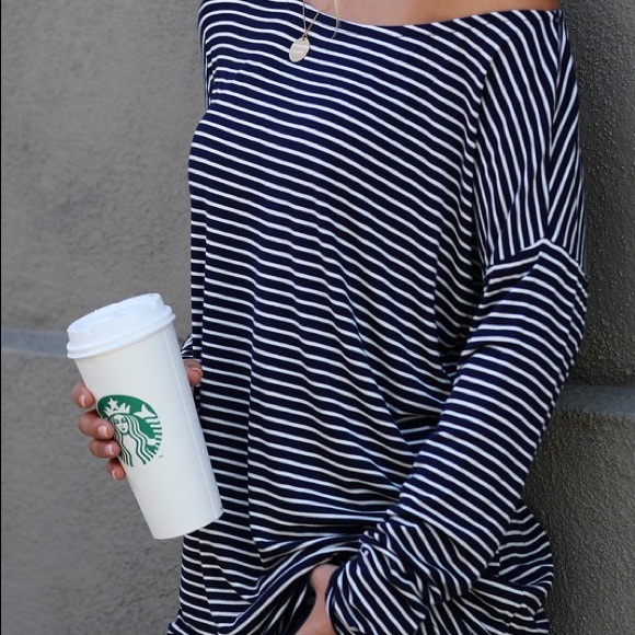 Boujee Boutique Tops - Navy/Ivory Stripe Long Sleeve Top